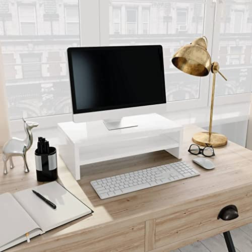 WIFESE Monitorständer Hochglanz-Weiß Holzwerkstoff BildschirmerhöHung Monitor StäNder MonitorerhöHung Monitor ErhöHung Bildschirm ErhöHung FüR Schreibtisch Tv ErhöHung Monitor Tisch 42x24x13 cm