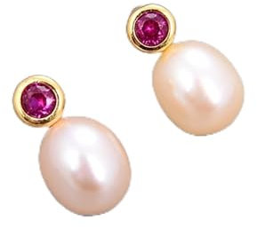 orecchini di fascino Orecchini a perno con pavé di strass fucsia di perle rosa coltivate d'acqua dolce Ilarità