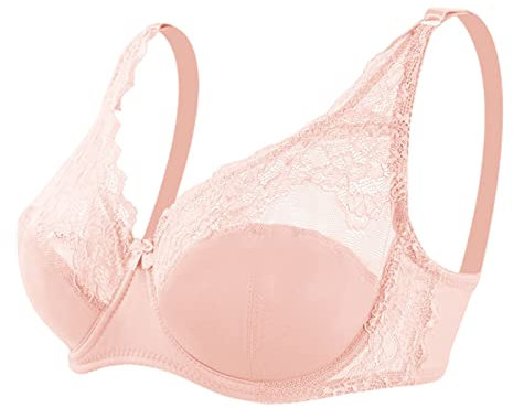 BURUVO Women's Fashion Sexy lace Bra Push up Large Size Thin Cup Underwire Bra Pink 46C