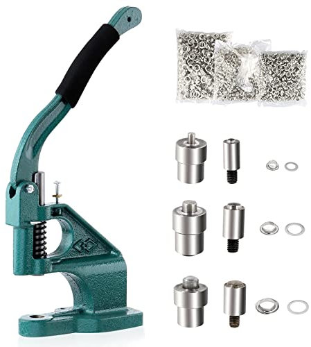 Crovida Grommet kit Eyelet Punch Kit Handheld Hole Punch Pliers Portable Eye Grommet Machine Tool Manual Punch Press Machine with 3 Dies and 1500pcs Silver Grommets 6/10/12mm