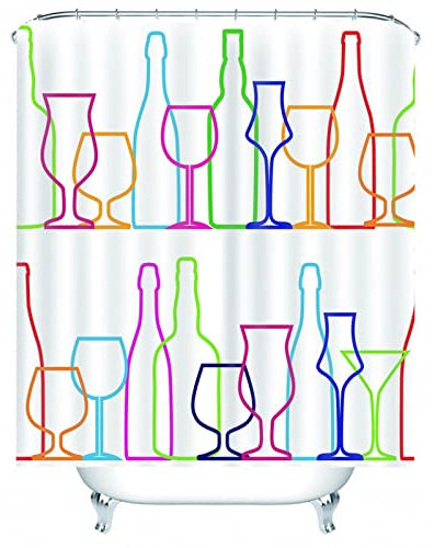 Whoiy Shower Curtains 180 X 200, Bad Vorhang Polyester Duschvorhänge Flaschen und Tassen Blau Grün Rosenrot für Outdoor Hotel