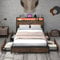 RELAX4LIFE Double/King Size Platform Bed Frame with LED Lights, 4 Rolling Drawers, Charging Station, 4FT6/5FT Slatted Support Bed Base, Industrial Metal, No Box Spring Needed (220 x 157 x 102cm)
