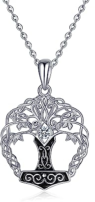 Wikinger Thor Hammer Kette Halskette Baum des Lebens Anhänger 925 Sterling Silber Norse Viking Schmuck Geschenke Mjolnir Anhänger für Damen Herren