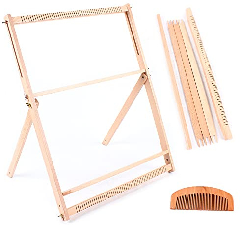 NaMaSyo Weaving Loom Kit 47x60cm Wooden Hand-Knitted Machine Large Frame Multi-Craft Lap Hand-Knit Machine with Comb and Bobbin for Kids Adults Beginners Children