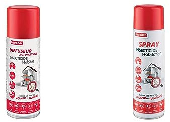 BEAPHAR - Diffuseur automatique insecticide habitat – Tue les insectes volants, rampants + Beaphar – Spray insecticide habitation – Tue les insectes volants, rampants, les œufs et larves