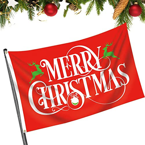 PW TOOLS Banderas de Navidad para exteriores, banderas de Feliz Navidad para exteriores, 3 x 5 pies, color rojo y blanco, bandera de festival, bandera de invierno, resistente al desgaste, para