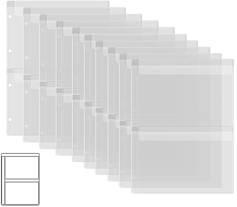 Briartw 10 Seitenschutzhüllen mit zwei Fächern, für A4-Größe, 4-Loch-Bindermappe für Stanzformen und Briefmarken, wasserfeste, transparente PVC-Tüten zur Aufbewahrung von Bastelbedarf, Karton