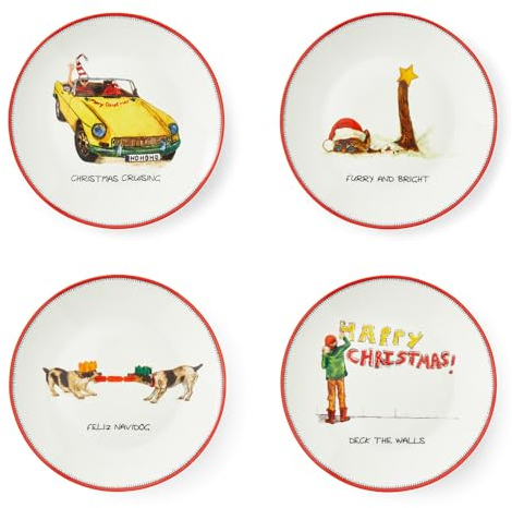 Spode Kit Kemp Doodles Weihnachts-Teller, 4 Stück