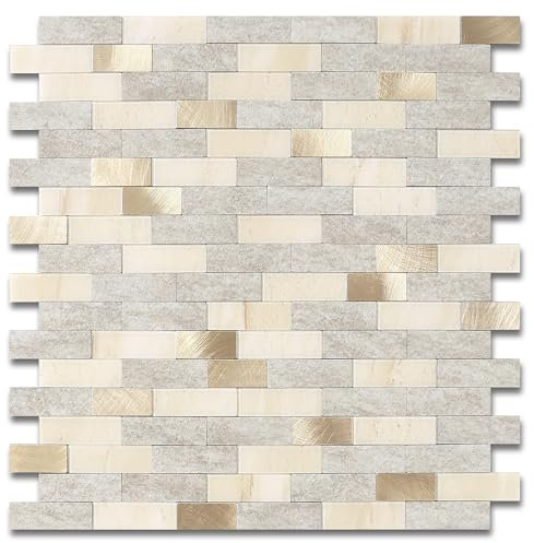 BeNice Bathroom Stick on Tiles Waterproof Splashback for Kitchen Wall Self Adhesive Mosaic Sticker Peel and Stick Brick(10 Sheets,Beige)