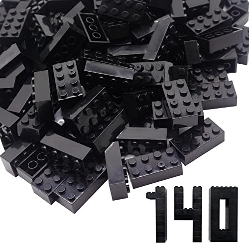 WYSWYG Building Bricks 2x4 Stud 140 Pcs, Classic Building Blocks, Building Bricks Only Compatible with Most Major Brands,Black
