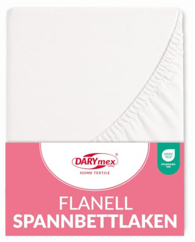 Darymex Biber Spannbetttuch - 140 x 200 cm - Flanell Spannbettlaken - Baumwolle - für Matratzenhöhe bis 20 cm - Warm - Weich - Weiß