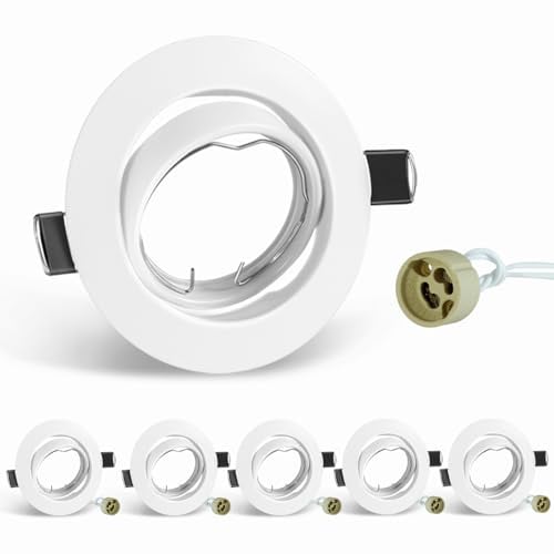 SCNNC Einbaustrahler GU10 Set Einbaurahmen Weiß inkl. GU10 Fassung 230V, 30° Schwenkbar LED Deckenspot 68MM Lochdurchmesser, Einbaustrahler GU10 Rahmen Rund für Einbauleuchten Einbauspots, 6 Sätze