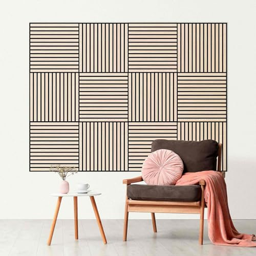 Bilderwelten Akustikpaneel Eiche Hell 4 Stk. 52x52 cm Holzpaneel Holzwand Holzverkleidung 3D Akustik Platte Schallabsorber Wand Panel Schlafzimmer