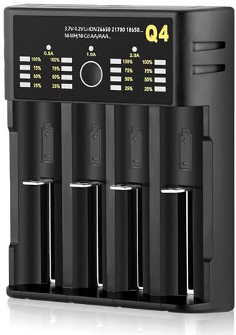 18650 Battery Charger, 4bays Universal 18650 Charger with LCD Display, Super Fast Charging USB vap Battery Charger for 3.7V 1.2V Li-ion Battery, 26650 18490 18350 AAA AA