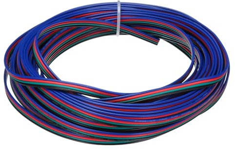 QUARKZMAN Cable de Cinta Plana de 22 Awg, Cable de Extensión Led de 4 Pines, Longitud de 39.4 Pies (12 Metros), Diámetro de 0.067 Pulgadas (1.7 Mm), Cobre Estañado de 4 Colores