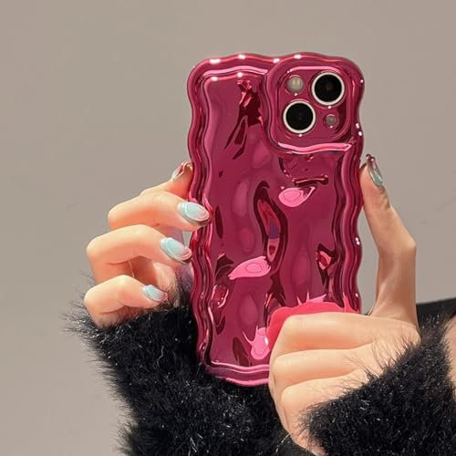 FABSPARK Case for iPhone 12 Pro Max,3D Meteorite Bubble Pattern Electroplate Plating Glitter Curly Wavy Frame Glossy Case,Soft TPU Shockproof for iPhone 12 Pro Max 6.7 Inch,Hot Pink