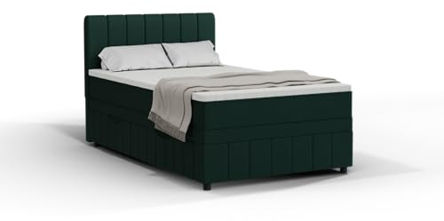 Avalon Boxspringbett 120 x 200 cm Doppelbett mit hochwertiger Bonell-Matratze und Topper, Polsterbett mit Bettkasten, Schlafzimmer, Bequem, Modern, Stilvoll