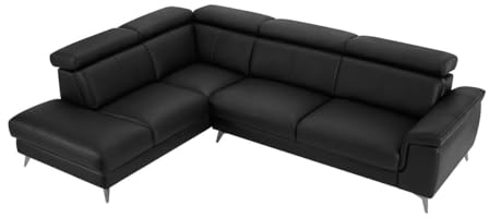 Vente-unique-Ecksofa - Ecke Links - Leder - Schwarz - MARAMBA