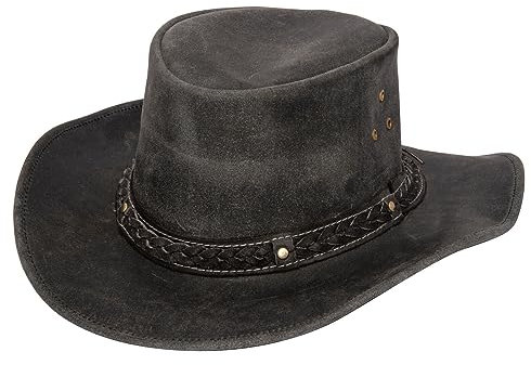 Infinity Leather Cowboy Aussie Echtleder Hut Australisch Schwarz Western Outback Buschhut