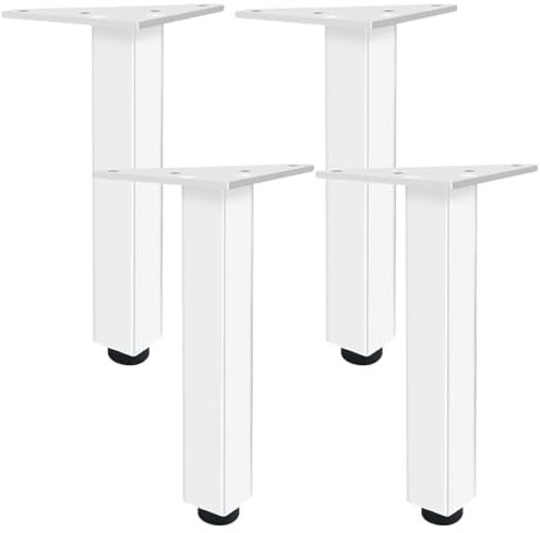 SZLXJMFL Tischbeine Weiße, 4er Set Tischbeine, Höhenverstellbar: 6-40cm Sofasfüße Vierkant Schrank Füße Couchtisch Beine Sockelfuß Tischfüße Aluminiumlegierung Mit Schrauben-20cm/7.9
