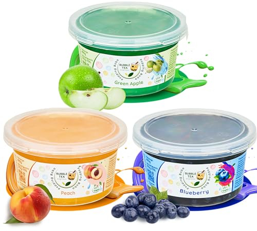 Bubble Tea Express - Bubble Tea Set 3x 490g | Apfel, Pfirsich & Blaubeere Boba Perlen | Bubble Tea Perlen mit fruchtigem Geschmack | Bubbles für Bubble Tea Vegan, Glutenfrei, Laktosefrei