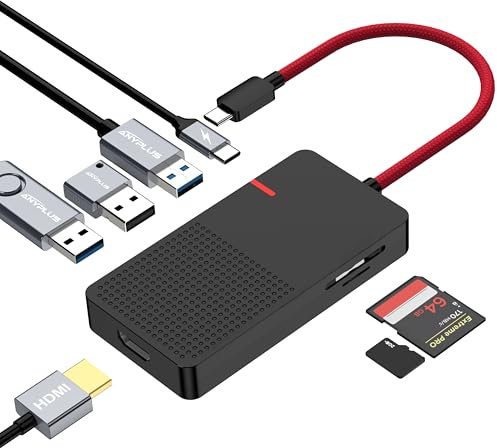 ANYPLUS USB C Hub Multiport Adapter, 7 in 1 USB C Laptop Docking Station mit 4K HDMI, 3 Ports USB 3.0, TF/SD, 100W PD Ladegerät- Plug and Play für MacBook Pro Air HP XPS Steam Deck Dell