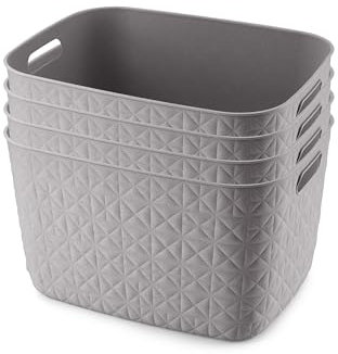 CURVER Softex 4x 19L Storage Baskets, 100 percent Recycled Material, Lightweight, For Bathroom, Living Room, Kitchen, Taupe