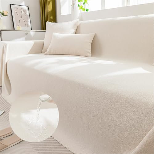 FANSU Sofabezug L Form 1 2 3 4 Sitzer, Wasserdicht Weiß Sofaüberwurf Decke Ecksofa Universelle rutschfeste Couch Bezug Sofaschoner Sofa Decken Couch Überwürf Einteiliger Sofabezug (180x400cm,Weiß)
