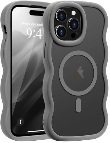 Pepmune Cover per iPhone 14 Pro Compatibile con MagSafe, Grigio | Cornice Ondulata Forma Magnetica Custodia. Traslucida Opaca Protettiva Sottile Antiurto Case per Donne Ragazze.