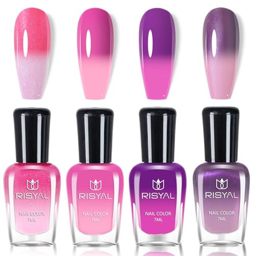 DMQ Colorful Nail Polish Sets, 4Pcs Temperature Colour Changing Nail Varnish Kit - Quick Drying Long-Lasting Chameleon Holographic Nail Gel for Women Home DIY Nail Art - No Need UV Lamp