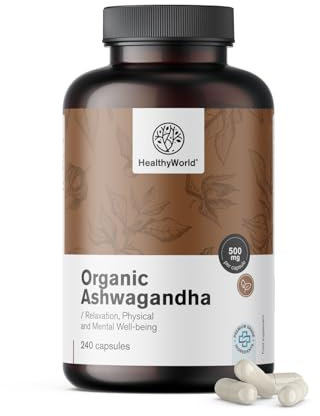 HealthyWorld® Ashwagandha 500 mg - Antistress - Qualità Premium, Alta concentrazione - 1500 mg per dose giornaliera - Withania Somnifera - Senza additivi - 240 capsule vegetali