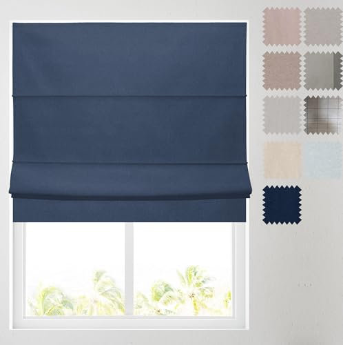 Barnes Blinds - Soft Textured Ara Blackout Roman Blinds -Durable Fittings Easy Fit (Navy 91.5cm)