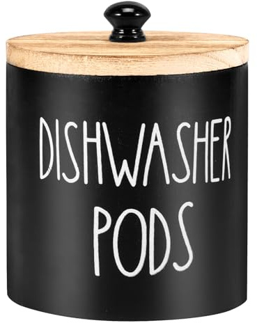 Dishwasher Pod Container, Dishwasher Pod Holder with Lid Stylish Dishwasher Tablet Container Wide Opening Dishwasher Pod Storage Round Shape Dishwasher Pod Organizer for Home Kitchens (Black)
