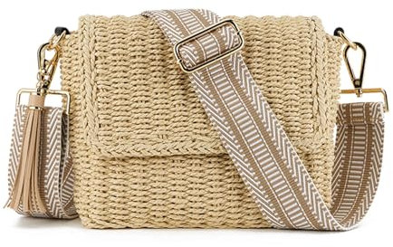 XINGSHUNFU Straw Purses Crossbody Bags For Women,Woven Summer Handbag Shoulder Bags(Beige Khaki)