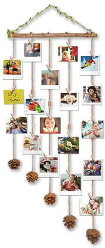 Gwezmxs Bilderrahmen Collage mit Klammern und Leine, Fotorahmen für Mehrere Fotos, Fotos aufhängen mit Strobile Deko, Moderne Wohnkultur