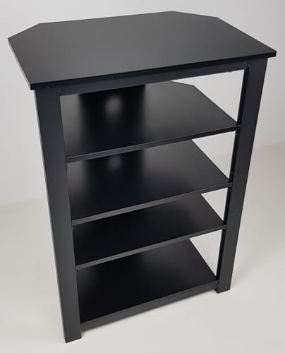 R.O.F, Black Steel AV/TV Stand with Shelves – 60 x 40 x 86 cm, 40 kg Top Capacity, Modern Office Storage Solution for TV, AV Equipment, and Media Devices