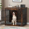 Hello-5ive Large Dog Crate Furniture, Wooden Dog Cage with Double Doors, Heavy Duty Indoor Dog Kennel with Plush Mat for Small Medium Dogs, End Side Table, 80.5x59x71.5 cm, Rustic Brown