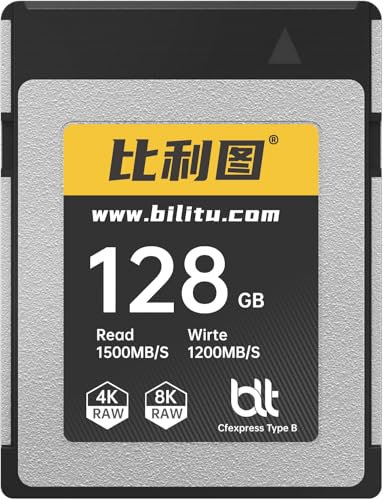 Bilitu 128GB Professional CFexpress B-Type Memory Card, Suitable for Photographers, Photographers, up to 1500/1200 MB/s, 4K 6K Video