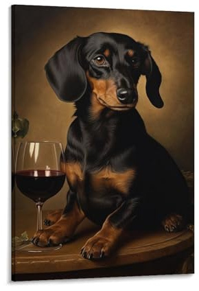 aaaaab Wandbild „Dackel genießt Wein“ für Schlafzimmer, Tierkunst, Wohnzimmer, Leinwand für Toilette, Badezimmer, Dekoration, 40 x 60 cm