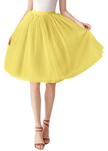 Damen Großes Kostüm Tüllrock Tutu Unterrock Kurz Ballkleid Ballett Tanzkleid Abendkleid Anlass Schwarz Damen (Yellow, One Size)