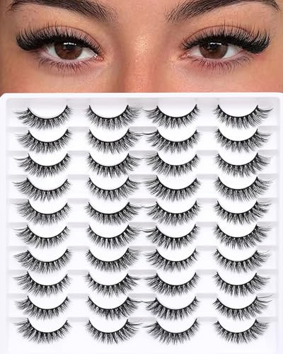 Azenlo False Eyelashes 20 Pairs Wispy Lashes Faux Mink Lashes 14mm 3D Fluffy Cat Eye Lashes (style 20-061)