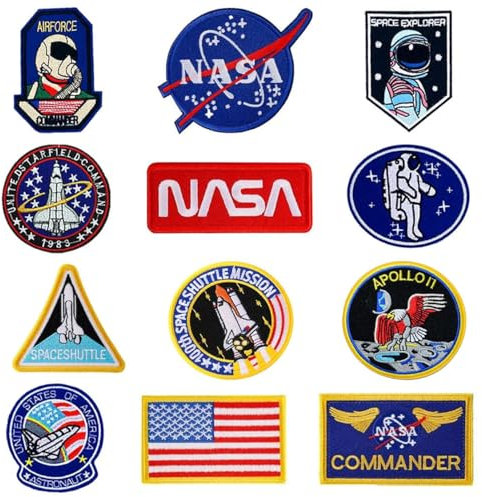 12 Stück Astronaut Aufnäher Patches,Aufnäher zum Aufbügeln Astronaut,Aufnäher für NASA