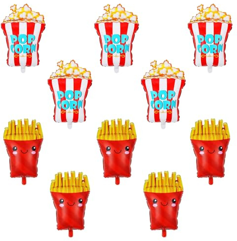 HDGSAFD 5 Popcornballons Und 5 Pommesballons, Kreative Aluminium -Filmballons, Lustige Luftballons, Party Dekorative Luftballons.