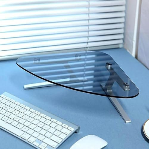 HCZKIUJY Transparenter dreieckiger Monitorständer, 4 hohe Eck-Bildschirmerhöhung aus gehärtetem Glas für den Schreibtisch, ergonomische Computer-Schreibtisch-Organizer-Ablage mit