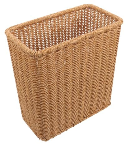VILLFUL Rectangular Wicker Waste Bin Lining Woven Basket for Bedroom Space-saving Trash Can Natural Style Garbage Can Bathroom Paper Basket