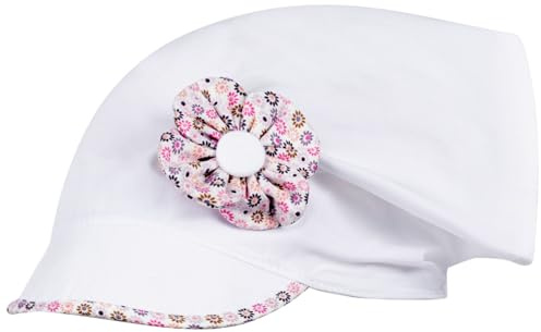 Smarilla Kopftuch Dreiecktuch Mütze Schirmmütze Stirnband für Mädchen Baby Kinder Baumwolle Punkte Blume, Bekleidungsgröße: 48, Farbe: Weiß-Pink/Lila