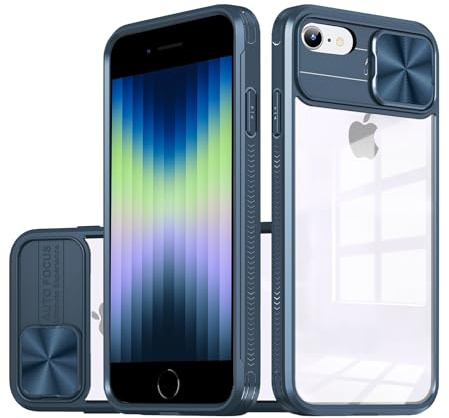 Vanki Handyhülle für iPhone SE, Kameraschutz Schutzhülle Hülle für iPhone SE,Dünn Transparent Clear Hard Stoßfest Bumper Full Case für iPhone SE 2020 (Blau)