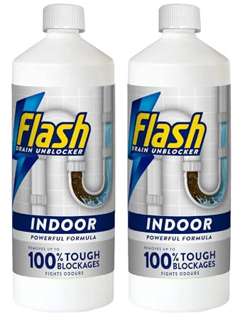 Flash Sink and Drain Unblocker, 2 x 1 Litre, Powerful Indoor Formula, Removes Tough Blockages