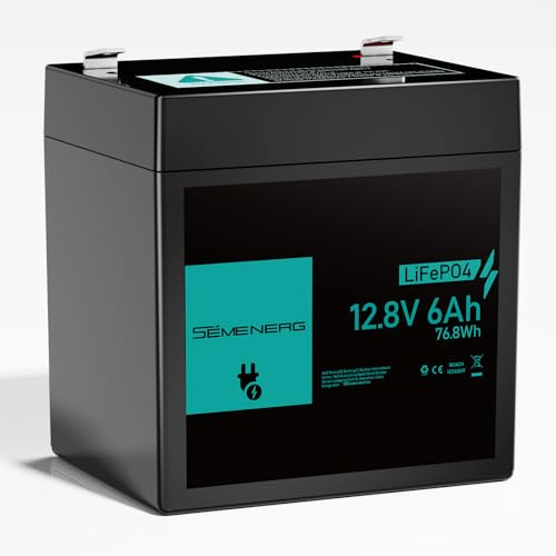 SEMENERG 12V 6Ah LiFePO4 Lithium Batterie mit 10A BMS Intelligent Schutz, Wiederaufladbare Akku 3000+ Deep Cycle für Notstrombeleuchtung, Fischfinder, Camping, Rasenmäher, Solarpanel, Wohnmobile