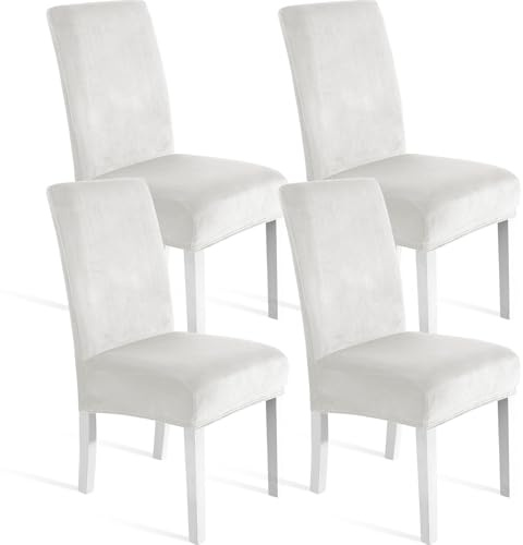 Ystyle Weich Stuhlhussen Samt Stretch 4er Set, Weiß | Universale Stuhlüberzug, Waschbar Dekoration Stuhlüberzieher, Stuhlhussen Kratzfest Hochlehner für Haus Hotel Bankett